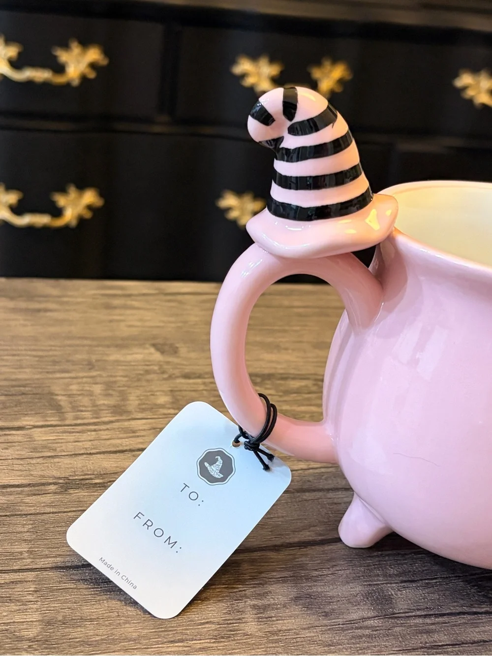 Pink Good Witch Cauldron Mug with witch hat